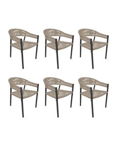 Kit 6 Cadeiras Cannes Alumínio Encosto Corda Náutica Areia