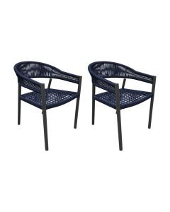 Kit 2 Cadeiras Cannes Alumínio Encosto Corda Náutica Azul Marinho