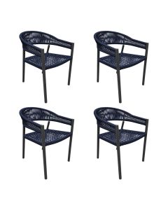 Kit 4 Cadeiras Cannes Alumínio Encosto Corda Náutica Azul Marinho