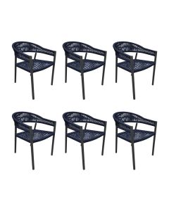 Kit 6 Cadeiras Cannes Alumínio Encosto Corda Náutica Azul Marinho