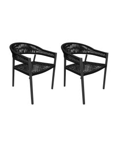 Kit 2 Cadeiras Cannes Alumínio Encosto Corda Náutica Preto
