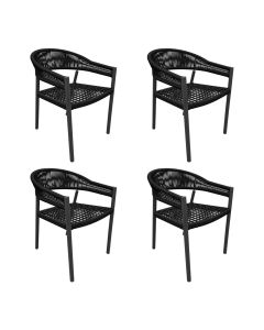 Kit 4 Cadeiras Cannes Alumínio Encosto Corda Náutica Preto