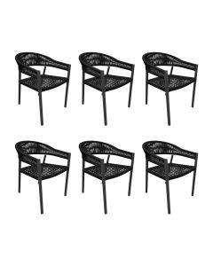 Kit 6 Cadeiras Cannes Alumínio Encosto Corda Náutica Preto