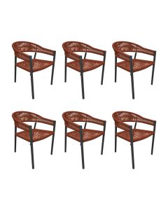 Kit 6 Cadeiras Cannes Alumínio Encosto Corda Náutica Terracota