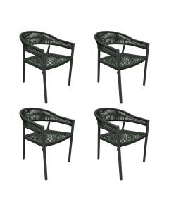 Kit 4 Cadeiras Cannes Alumínio Encosto Corda Náutica Verde Militar