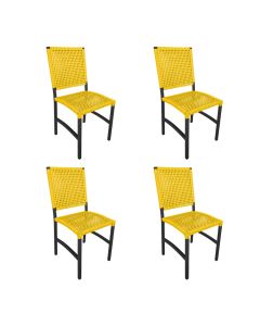 Kit 4 Cadeiras Deck Alumínio Junco Sintético Amarelo Unicolor
