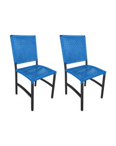 Kit 2 Cadeiras Deck Alumínio Junco Sintético Azul Unicolor