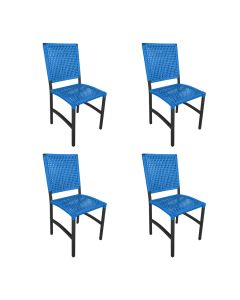Kit 4 Cadeiras Deck Alumínio Junco Sintético Azul Unicolor