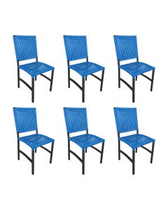 Kit 6 Cadeiras Deck Alumínio Junco Sintético Azul Unicolor