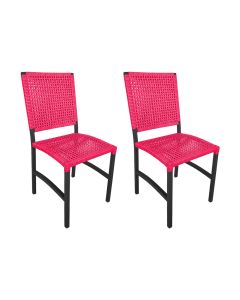 Kit 2 Cadeiras Deck Alumínio Junco Sintético Rosa Unicolor