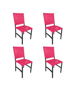 Kit 4 Cadeiras Deck Alumínio Junco Sintético Rosa Unicolor