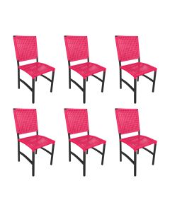 Kit 6 Cadeiras Deck Alumínio Junco Sintético Rosa Unicolor
