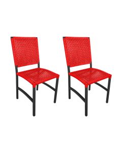 Kit 2 Cadeiras Deck Alumínio Junco Sintético Vermelho Unicolor