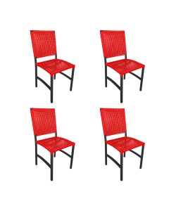 Kit 4 Cadeiras Deck Alumínio Junco Sintético Vermelho Unicolor