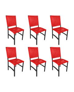 Kit 6 Cadeiras Deck Alumínio Junco Sintético Vermelho Unicolor