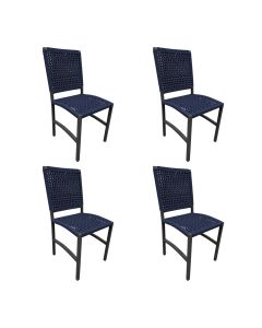 Kit 4 Cadeiras Deck Alumínio Alumínio Corda Náutica Azul Marinho