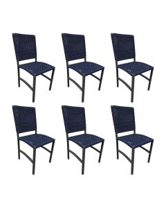 Kit 6 Cadeiras Deck Alumínio Alumínio Corda Náutica Azul Marinho