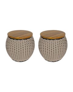 Kit 2 Puffs Barril Alumínio Tampo Madeira Corda Náutica Areia