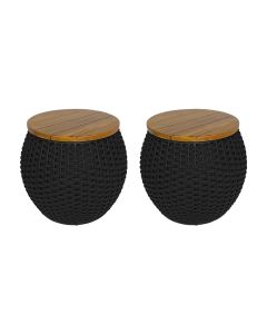 Kit 2 Puffs Barril Alumínio Tampo Madeira Corda Náutica Preto