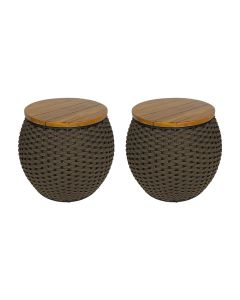 Kit 2 Puffs Barril Alumínio Tampo Madeira Corda Náutica Rami