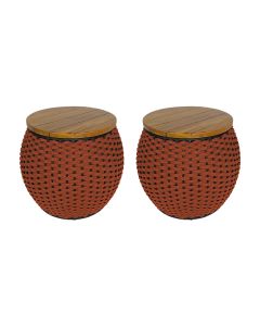 Kit 2 Puffs Barril Alumínio Tampo Madeira Corda Náutica Terracota