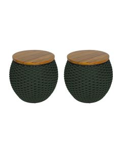 Kit 2 Puffs Barril Alumínio Tampo Madeira Corda Náutica Verde Militar