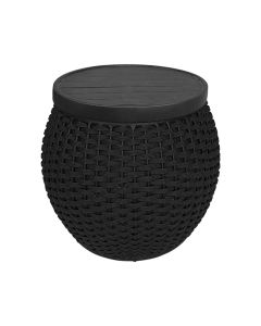Puff Barril Tampo Aluminio Corda Náutica Preto