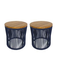 Kit 2 Puffs Lyon Alumínio Corda Náutica Azul Marinho